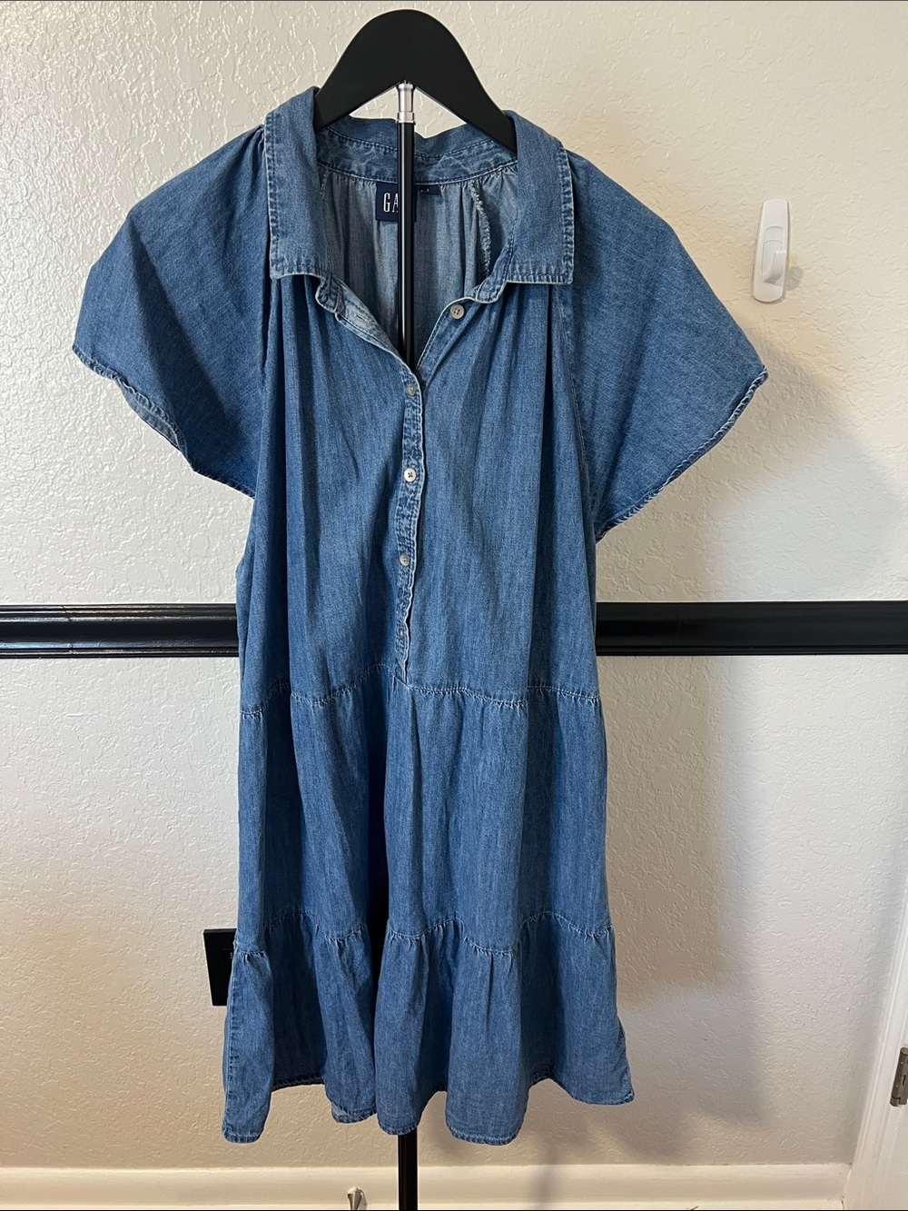 GAP Blue Denim Midi Shirt Dress with Tie Waist -Size Large - Picture 2 of 7